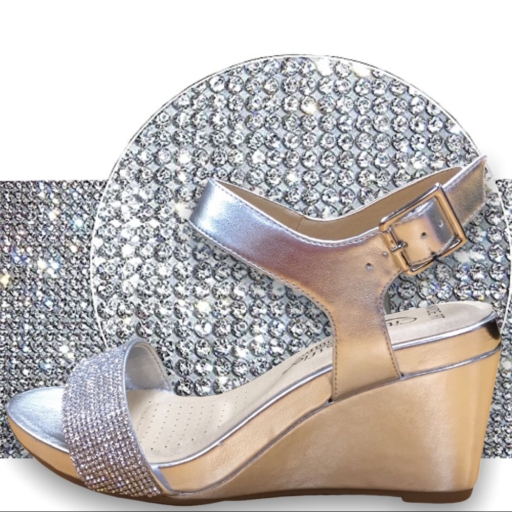 Silver Rhinestone Embellished Comfort Wedge Sandal